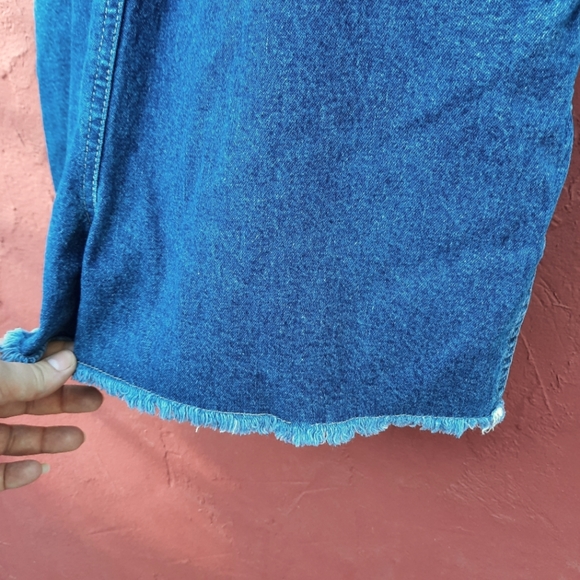 Route 66 Vintage 90's Denim Shortalls Bib Overalls Frayed Shorts Jeans Jorts - Picture 3 of 15